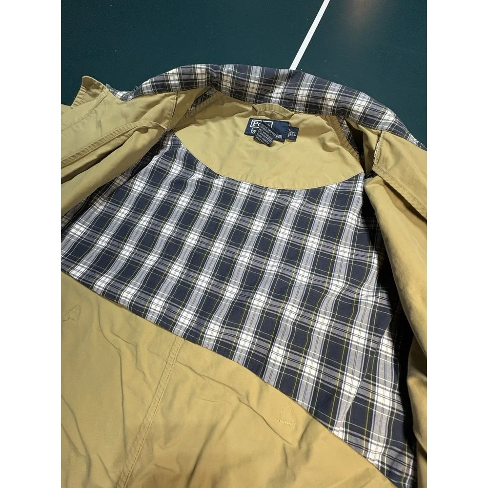 Vintage Ralph Lauren Polo Trench Coat Jacket Mens XL Beige Plaid‎ Collar 90s